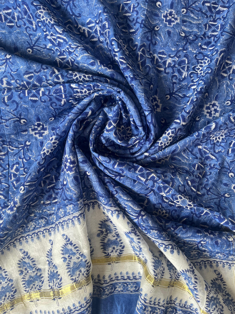 Rose blue handblock printed chanderi dupatta