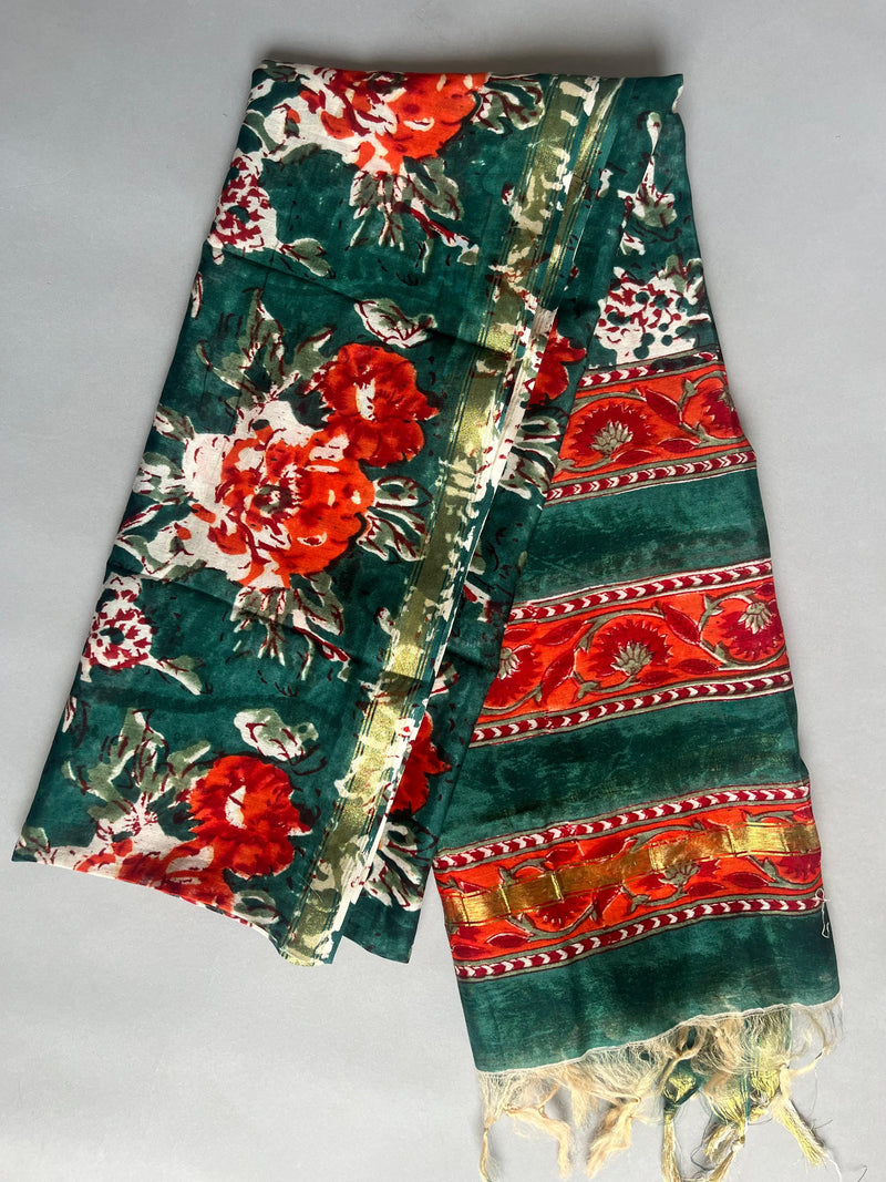 Vrinda green handblock printed chanderi dupatta