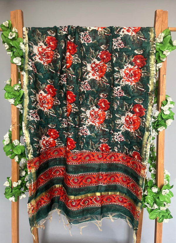 Vrinda green handblock printed chanderi dupatta