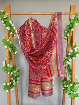 Isha red handblock printed chanderi dupatta