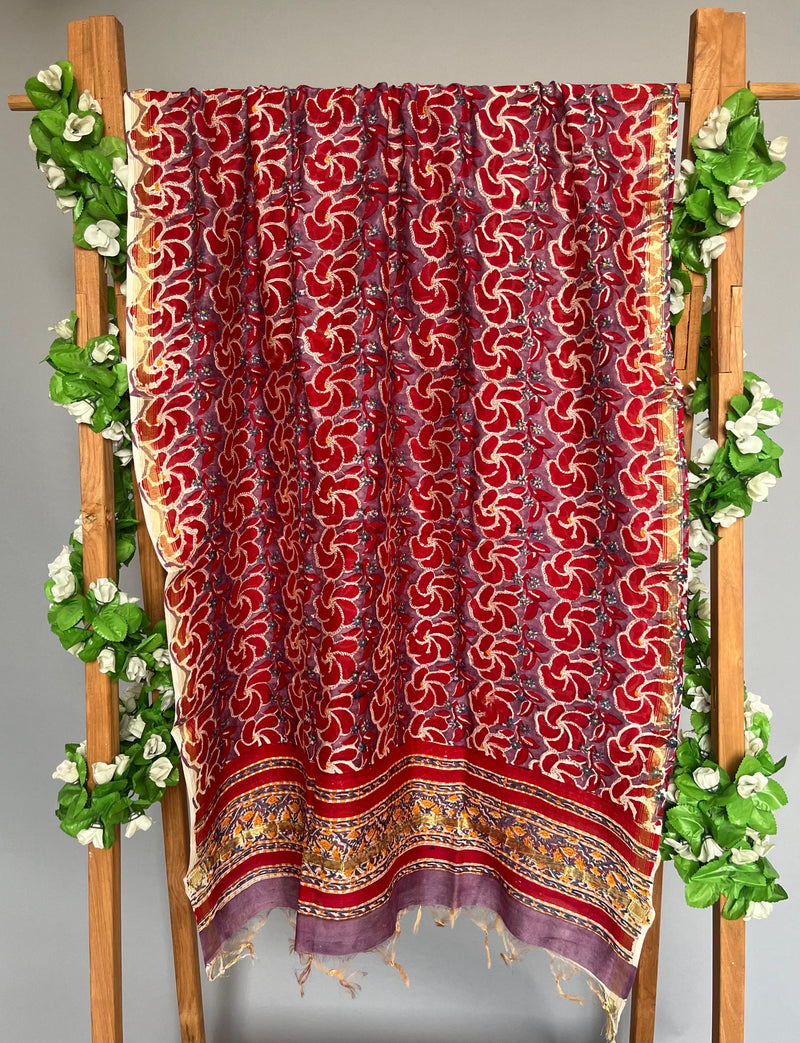 Isha red handblock printed chanderi dupatta