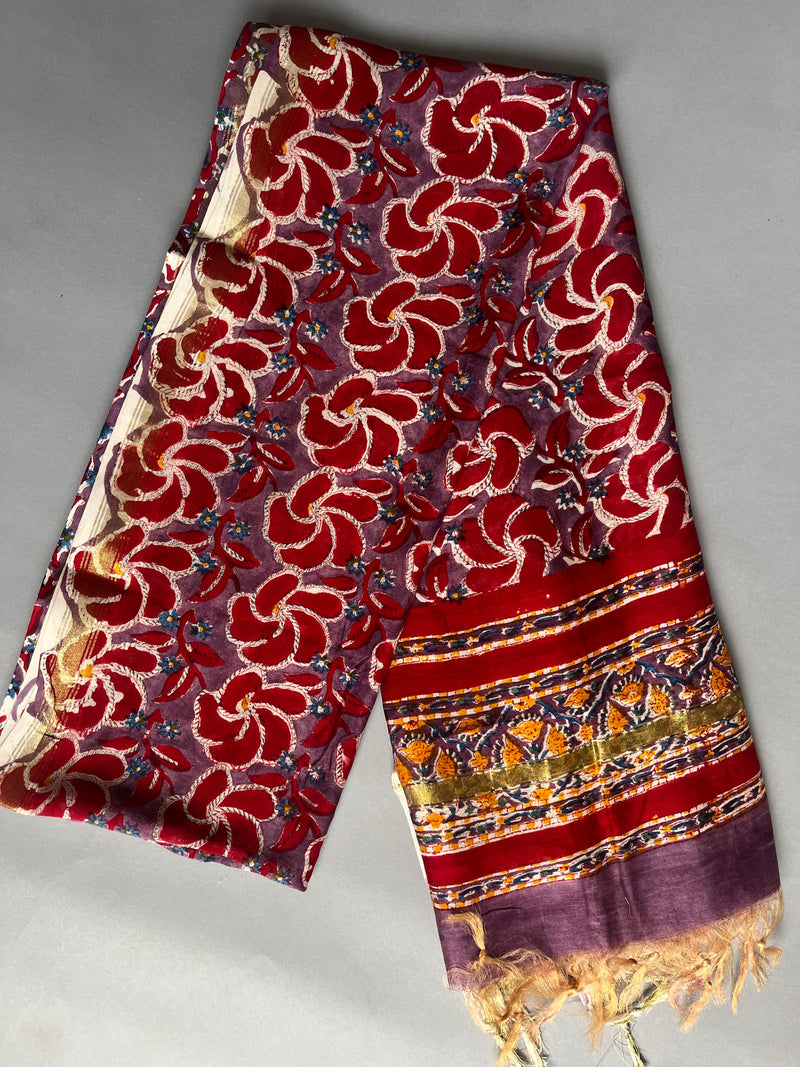 Isha red handblock printed chanderi dupatta