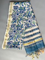 Iris blue handblock printed chanderi dupatta
