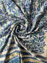 Iris blue handblock printed chanderi dupatta