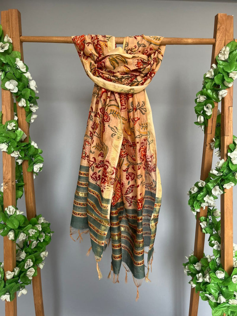 Gaeti Green handblock printed chanderi dupatta