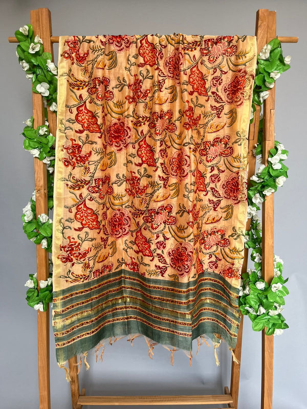 Gaeti Green handblock printed chanderi dupatta
