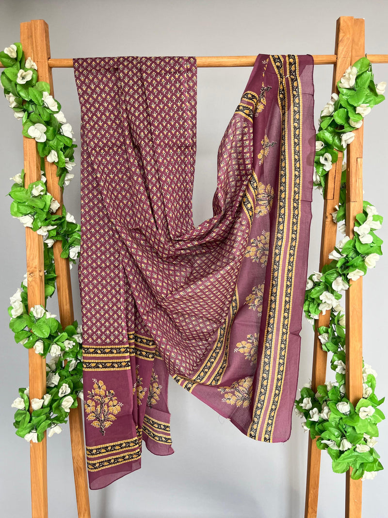 Roshni purple handblock printed cotton dupatta