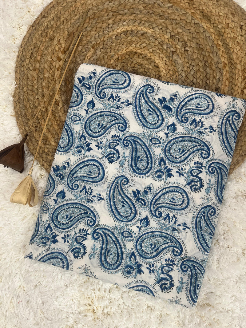 Carry white jaal handblock printed cotton fabric(WIDTH 42 FABRIC)