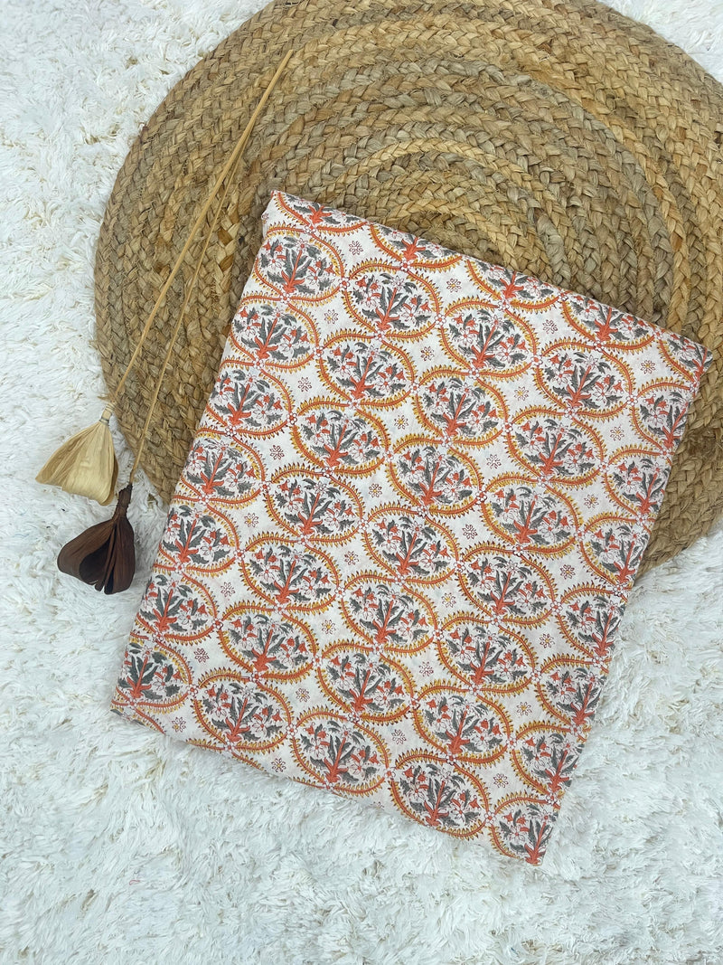 Sugna white jaal handblock printed  cotton fabric(WIDTH 42 INCHES)