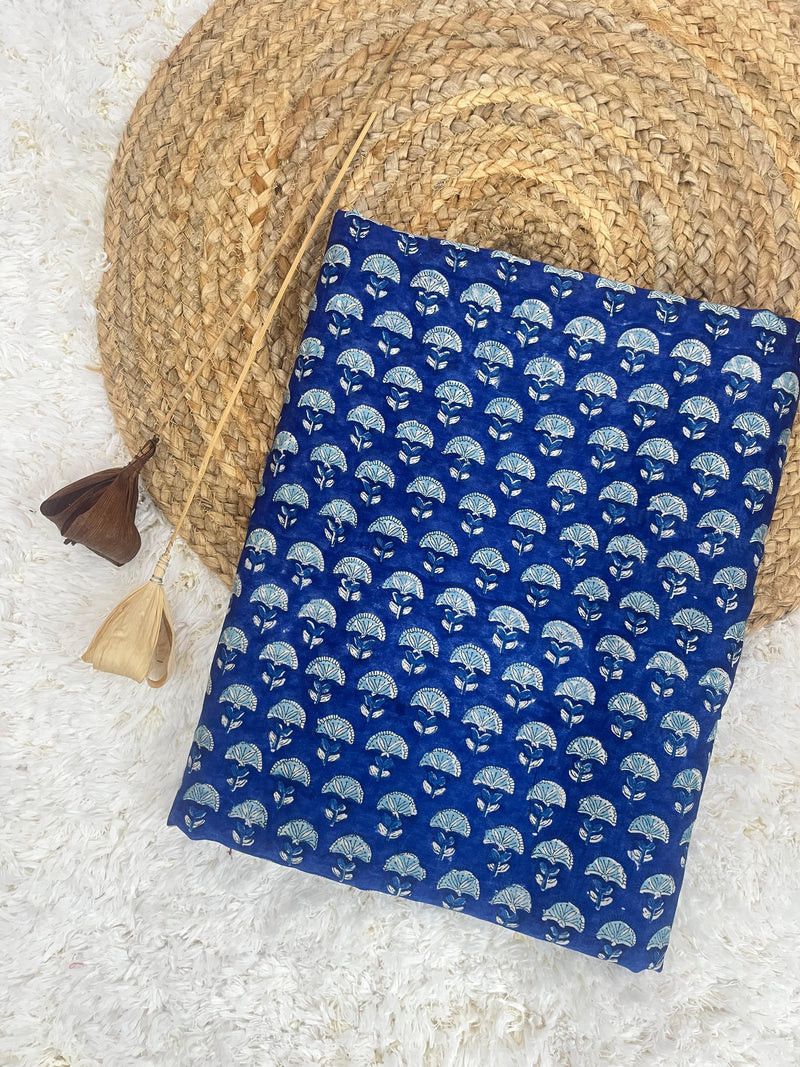 Phool blue buti handblock printed chanderi fabric(WIFTH 42 INCHES)