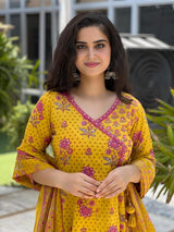 Alaya Yellow Anarkali Cotton Suit Set With Cotton Dupatta