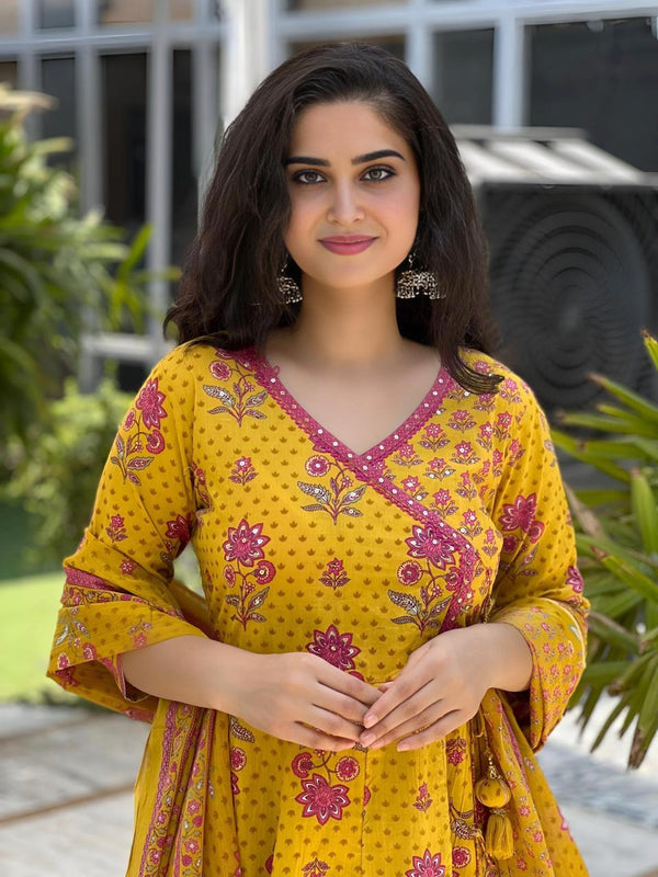 Alaya Yellow Anarkali Cotton Suit Set With Cotton Dupatta