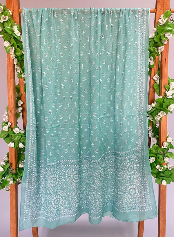 Mallika sky blue printed cotton dupatta