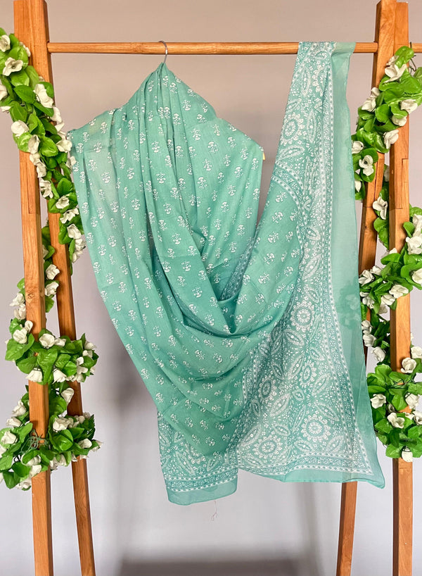 Mallika sky blue printed cotton dupatta
