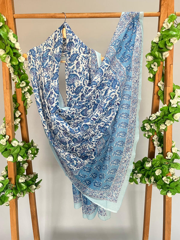 Jharna blue printed cotton dupatta