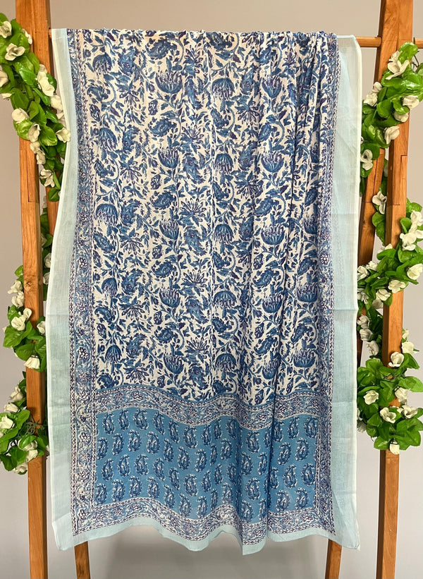 Jharna blue printed cotton dupatta