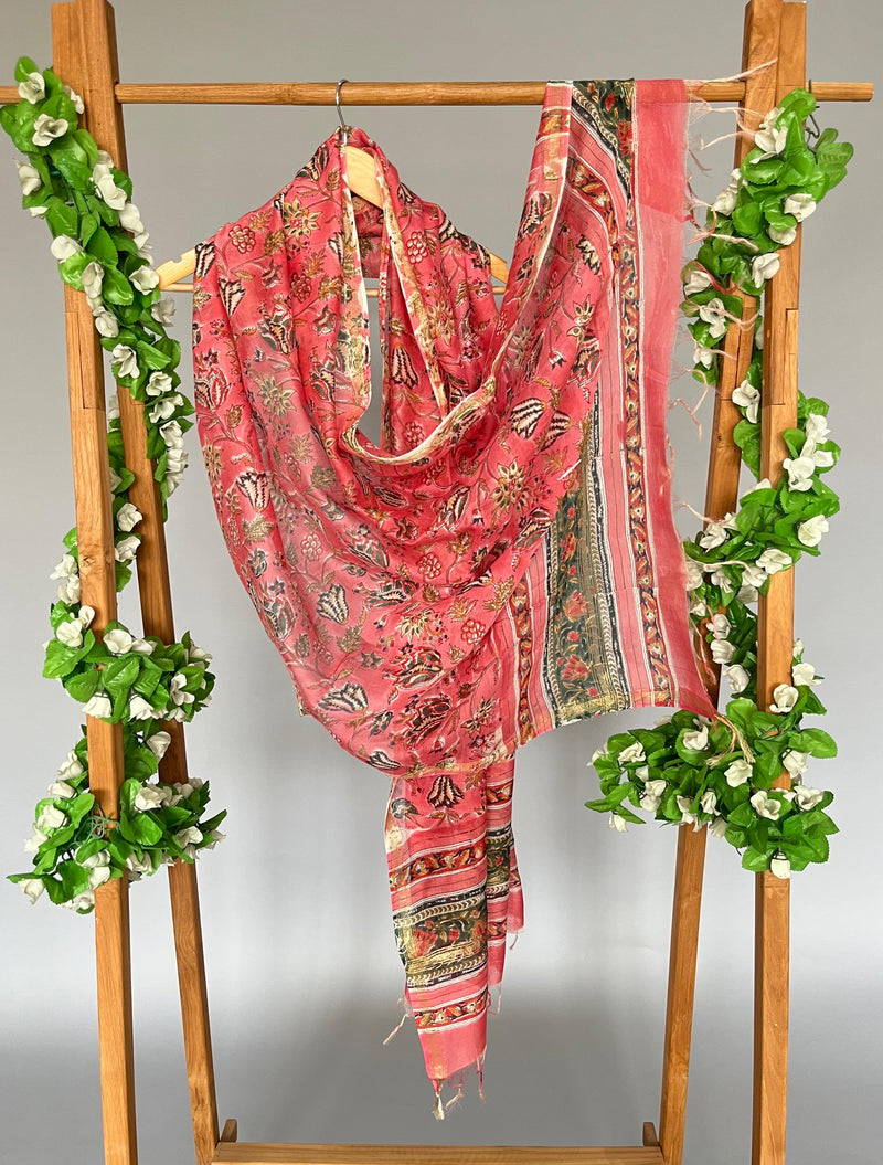 Samira peach handblock printed chanderi dupatta