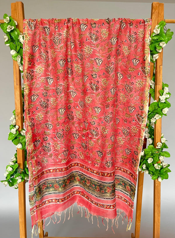 Samira peach handblock printed chanderi dupatta