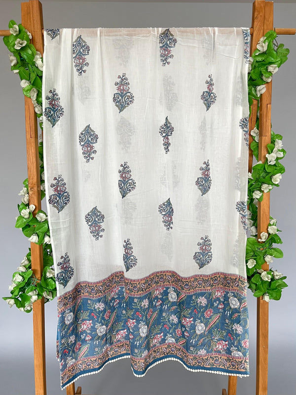 Vanya white printed cotton dupatta with lace detailing