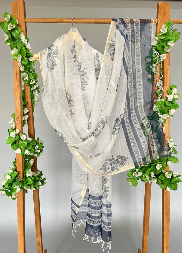 Juhi white printed kota doria dupatta