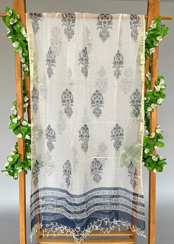 Juhi white printed kota doria dupatta
