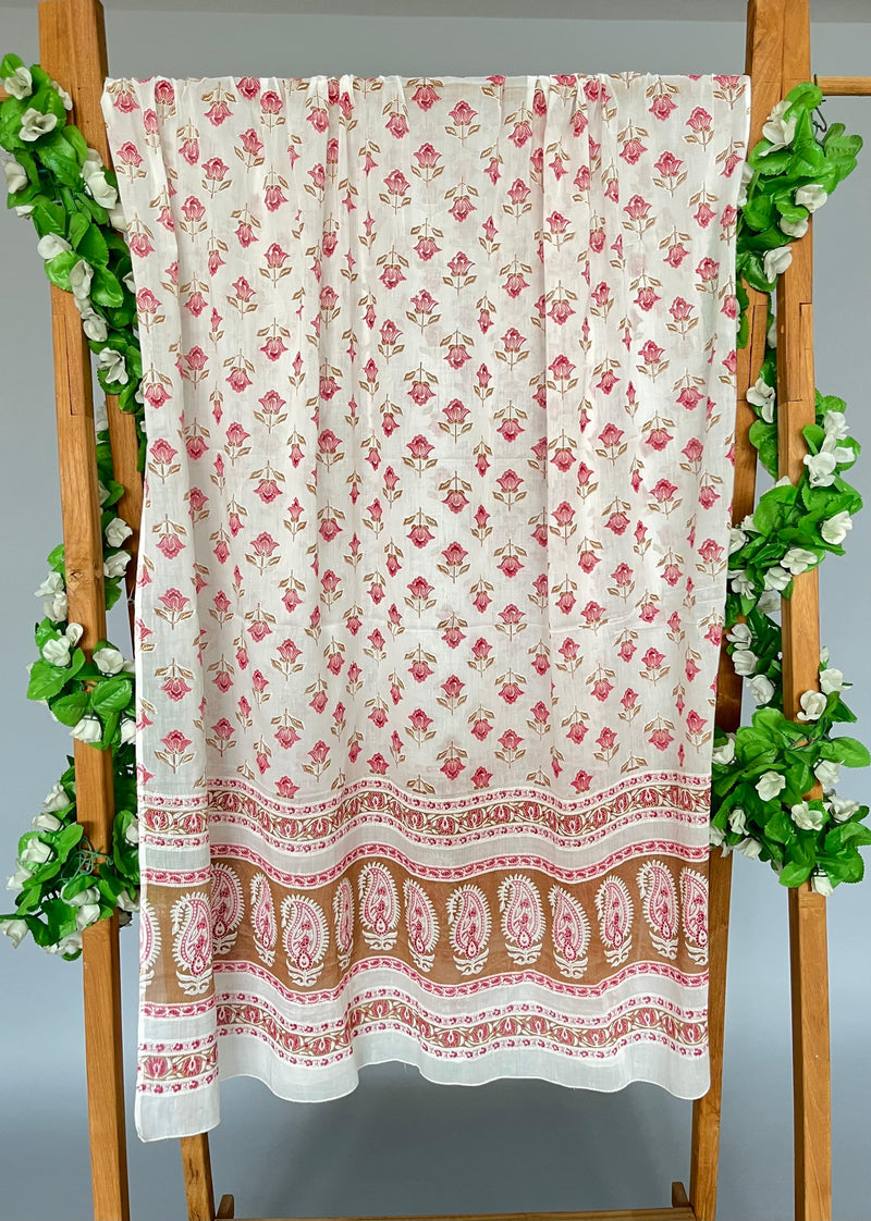 Saawan white printed cotton dupatta