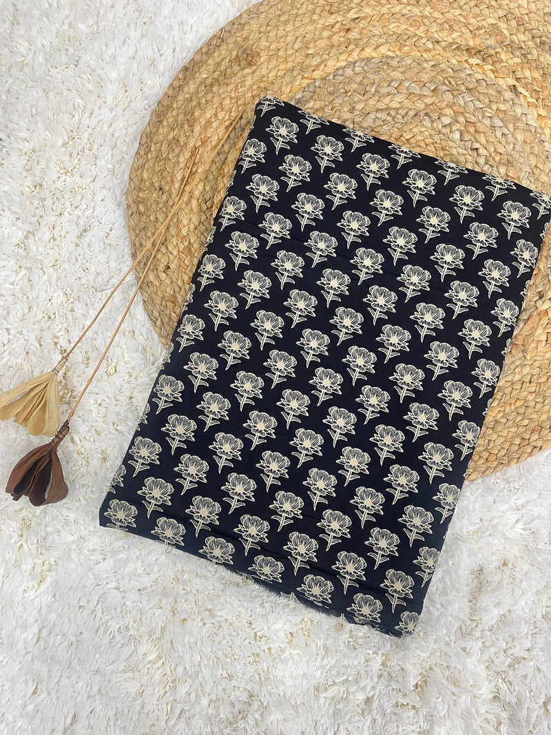 Dusky black buti printed cotton fabric(WIDTH 42 INCHES)