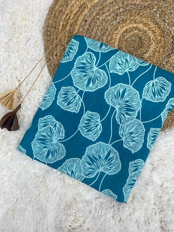 Phoolkari blue jaal printed cotton fabric (WIDTH 42 INCHES)