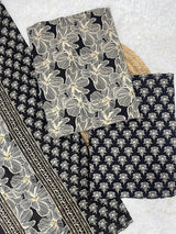 Dusky black cotton unstitched suit set with cotton dupatta