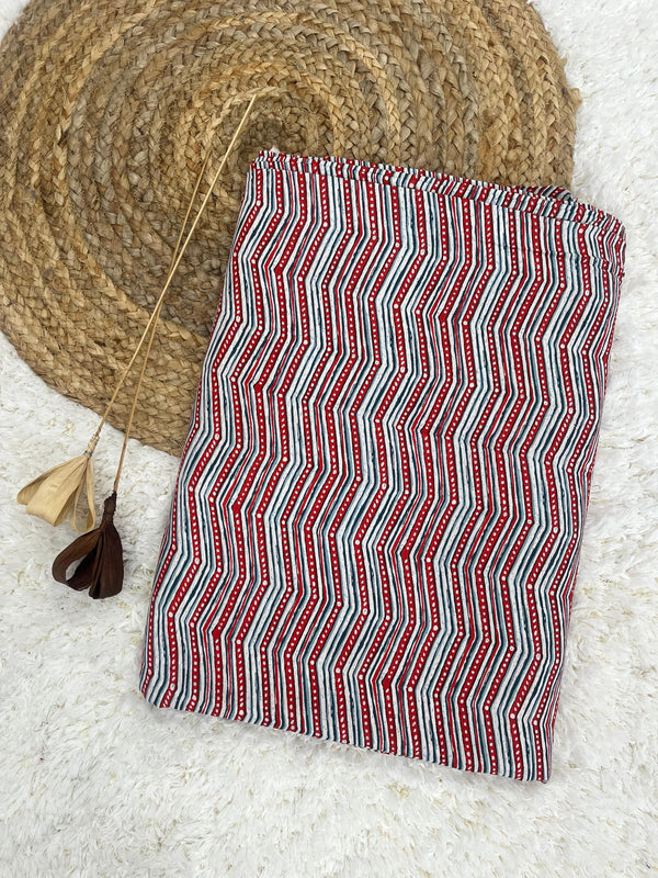 Zig zag red printed cotton fabric(WIDTH 42 INCHES)