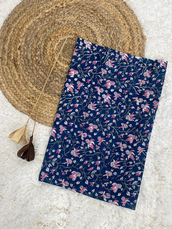Phool Patti Blue Handblock Jaal cotton fabric (WIDTH 42 INCHES)