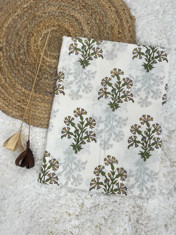 Sonali white printed cotton fabric (WIDTH 42 INCHES)