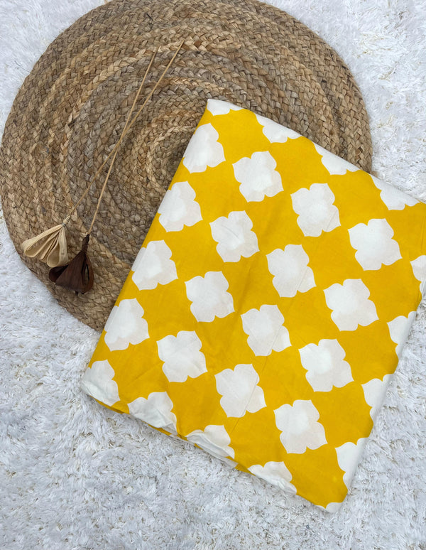 Prachi yellow printed cotton fabric(WIDTH 42 INCHES)