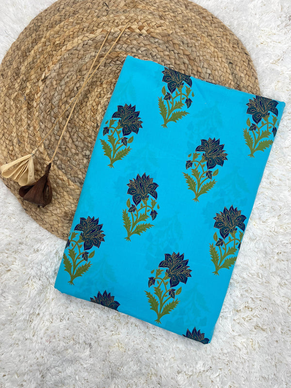 Neela blue buti printed cotton fabric(WIDTH 42 INCHES)