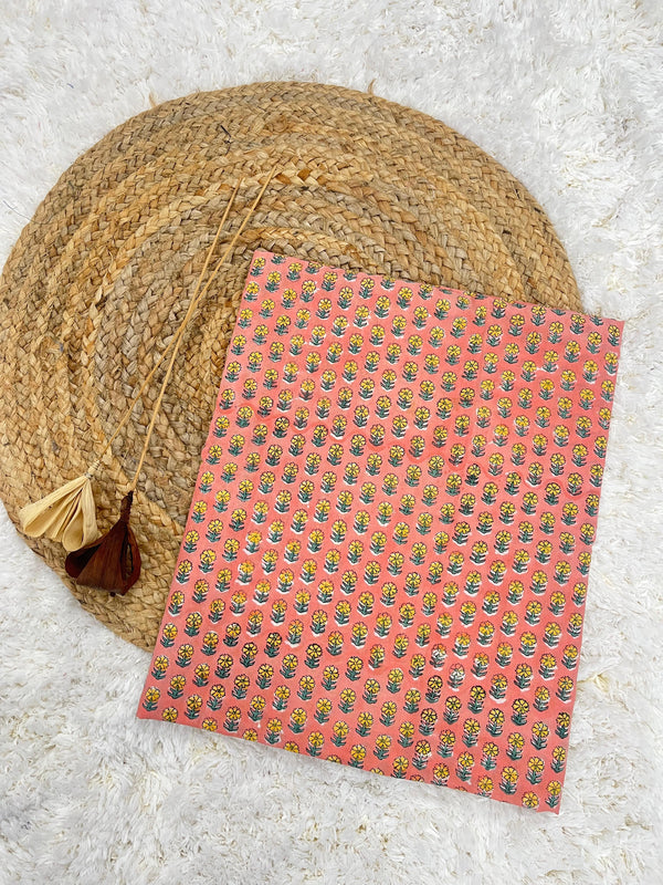 Subi peach handblock printed cotton fabric(WIDTH 42 INCHES)