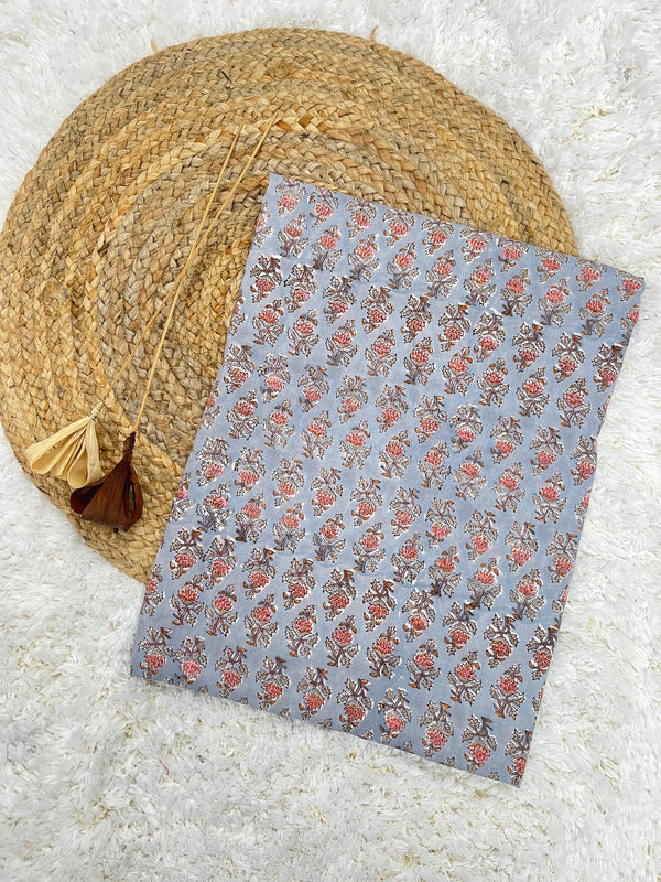 Surru grey hand block printed cotton fabric(WIDTH 42 INCHES)