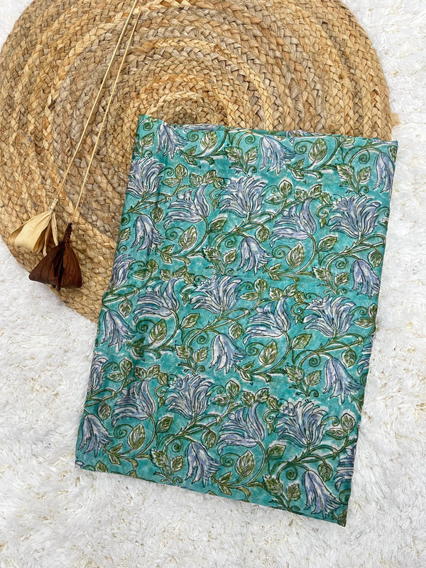 Sakhi green hand block printed chanderi fabric((WIDTH 42 INCHES)