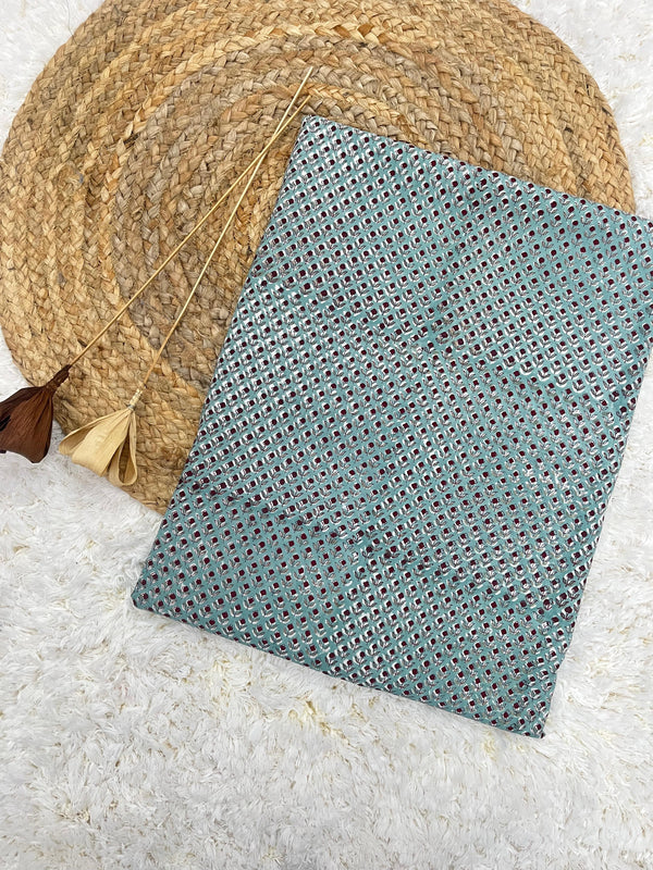 Palm green buti handblock printed cotton fabric(WIDTH 42 INCHES)