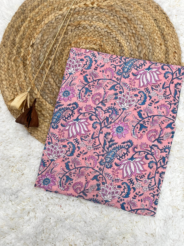 Priya pink handblock printed cotton fabric(WIDTH 42 INCHES)