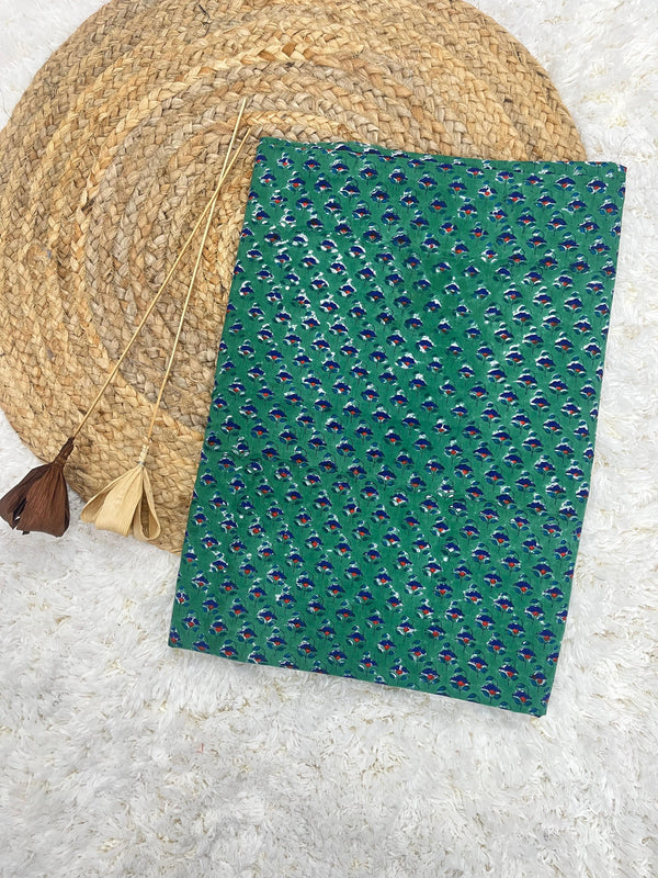 Prem green handblock printed cotton fabric(WIDTH 42 INCHES)