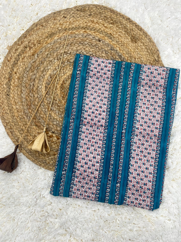 Marry blue handblock printed cotton border fabric(WDTH 42 INCHES)