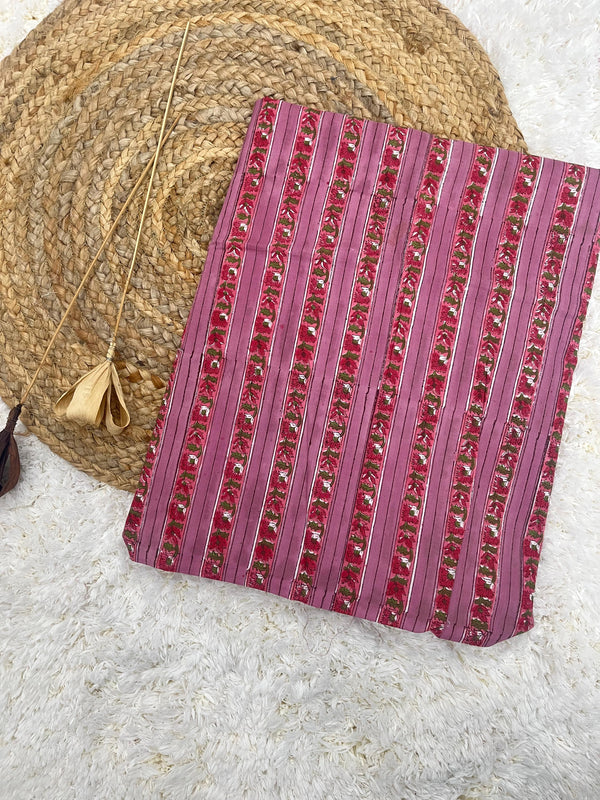 Puna pink handblock printed cotton border fabric(WIDTH 42 INCHES)