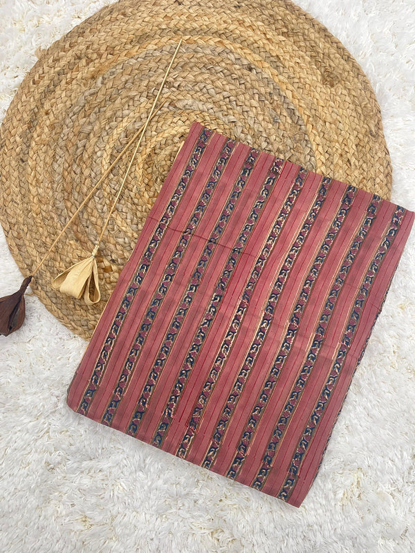 Pints peach handblock printed cotton border fabric (WIDTH 42 INCHES)