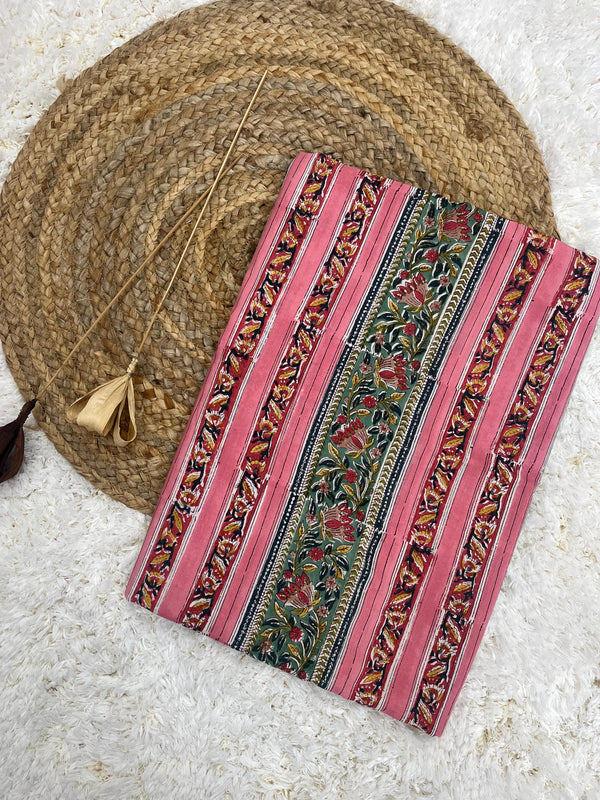 Roma pink handblock printed cotton border fabric(WIDTH 42 INCHES)