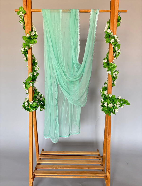 Kalika mint green dupatta with lace detailing