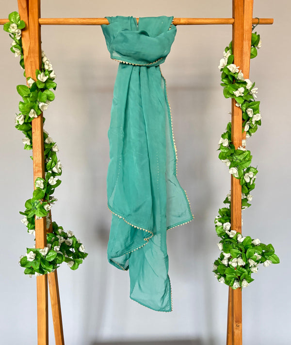 Amor green dupatta with lace detailing