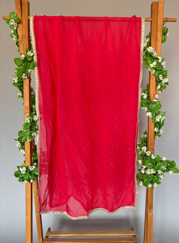 Heer red dupatta with lace detailing