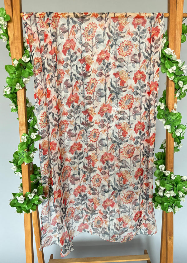 Rust Red & Grey Floral Printed chifon dupatta