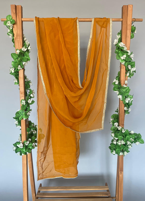 Grave mustard dupatta with lace detailing