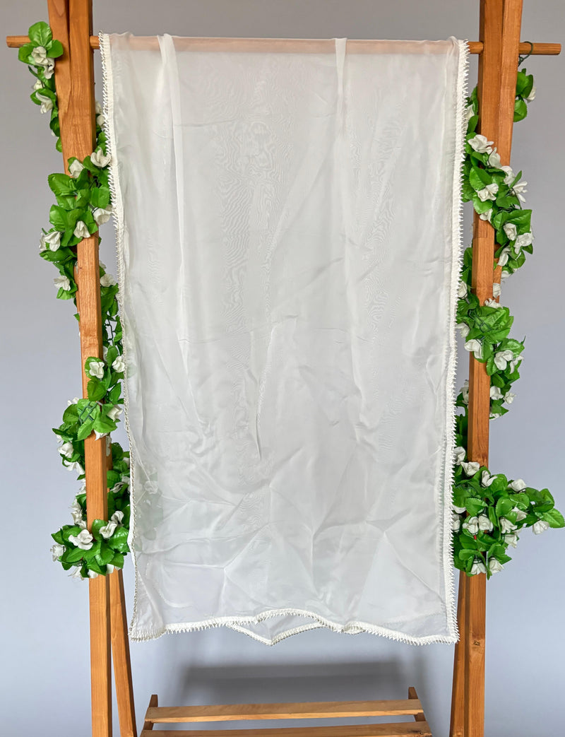 Salmon white dupatta with lace detailing